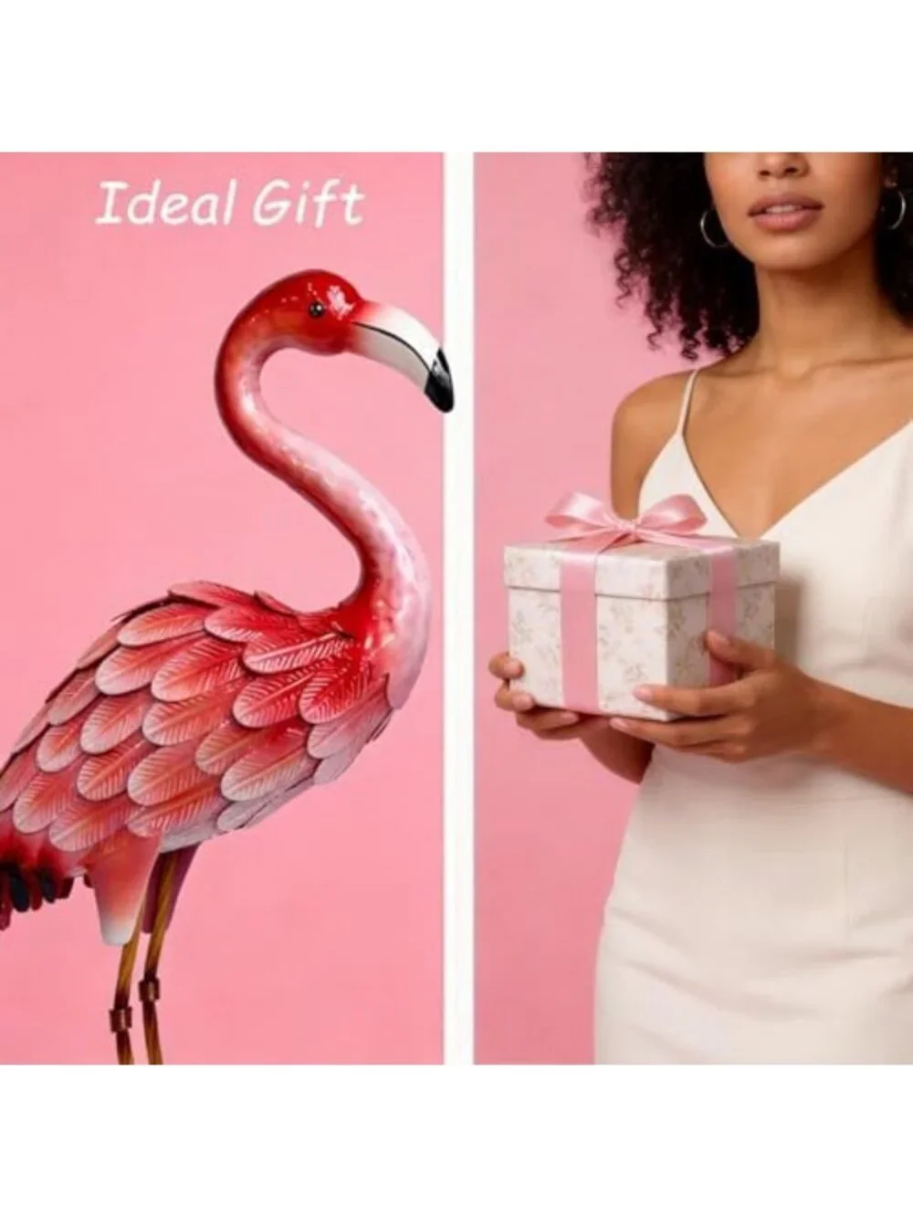 Pink Flamingo Garden Statue - Metal Yard Decor for Patio, Porch & Backyard